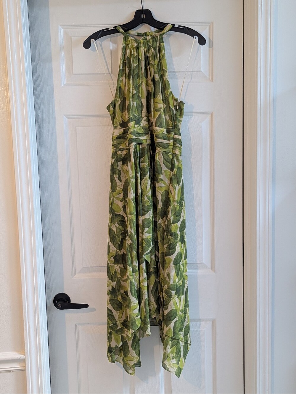 Green Leaf-Print Halter Dress